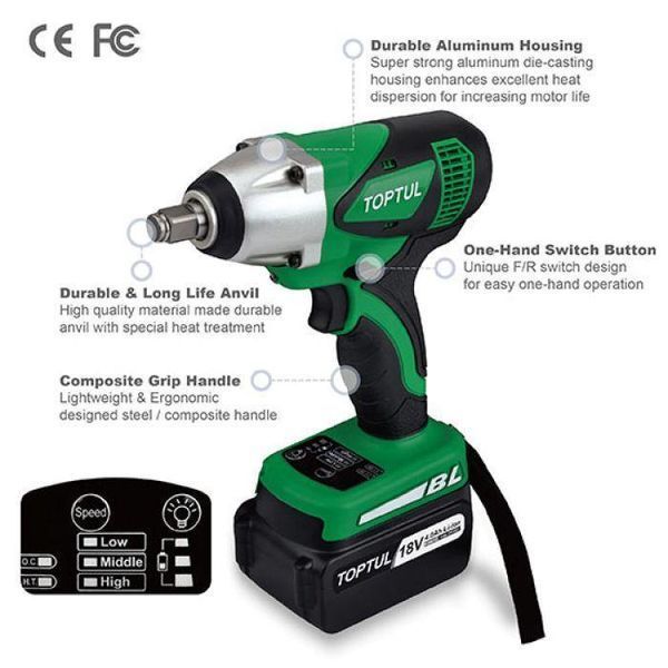 Електрогайковерт ударний TOPTUL 1/2" 500Nm 3000 нож/хв KPAA1650E KPAA1650E фото