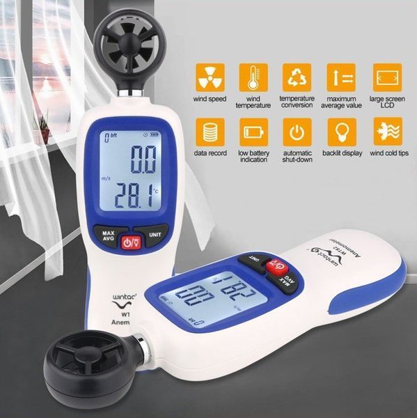 Цифровой крыльчатый анемометр 0,3-30м/с, -10-45&deg;C WINTACT WT82 WT82 фото