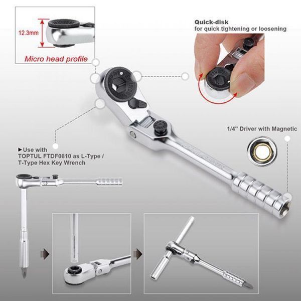 Трещотка мини 1/4" с шарниром TOPTUL 60 зубцов (исп. с FTDF0810) CHEV0811 CHEV0811 фото